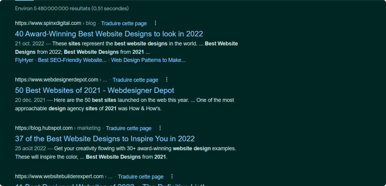résultats de recherches des meilleurs site web